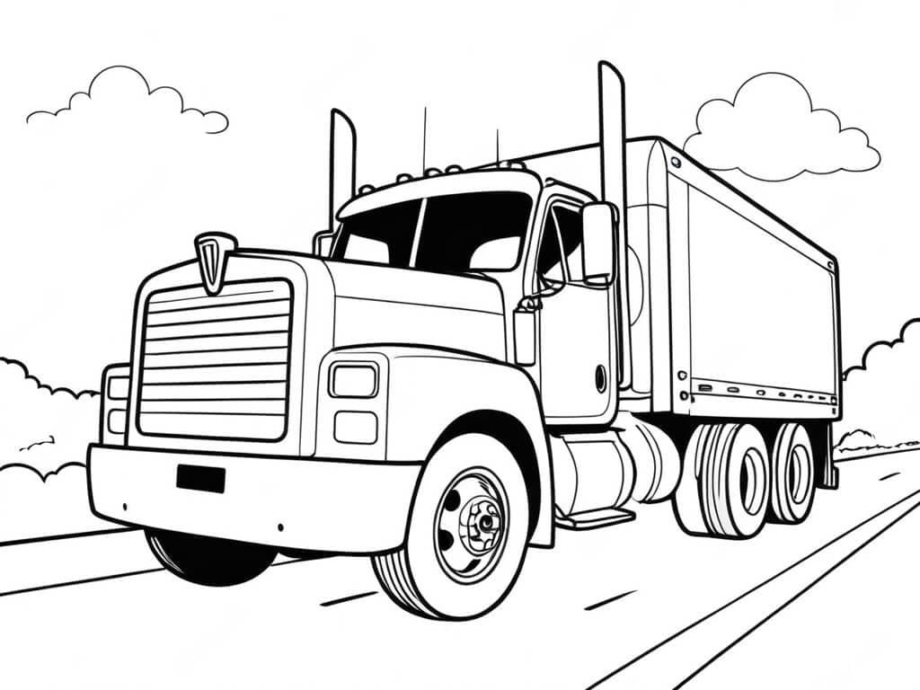 Truck on the Road Coloring Page