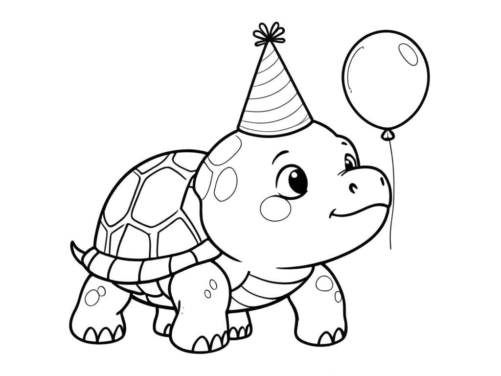 Big-Headed Turtle at a Party Coloring Page