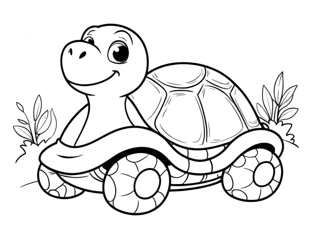 Car-Shaped Turtle Coloring Page