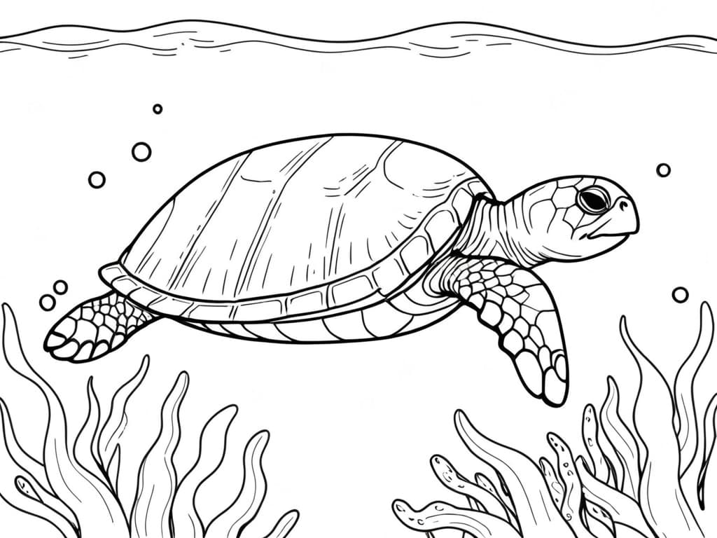 Old Turtle Swimming in the Sea Coloring Page