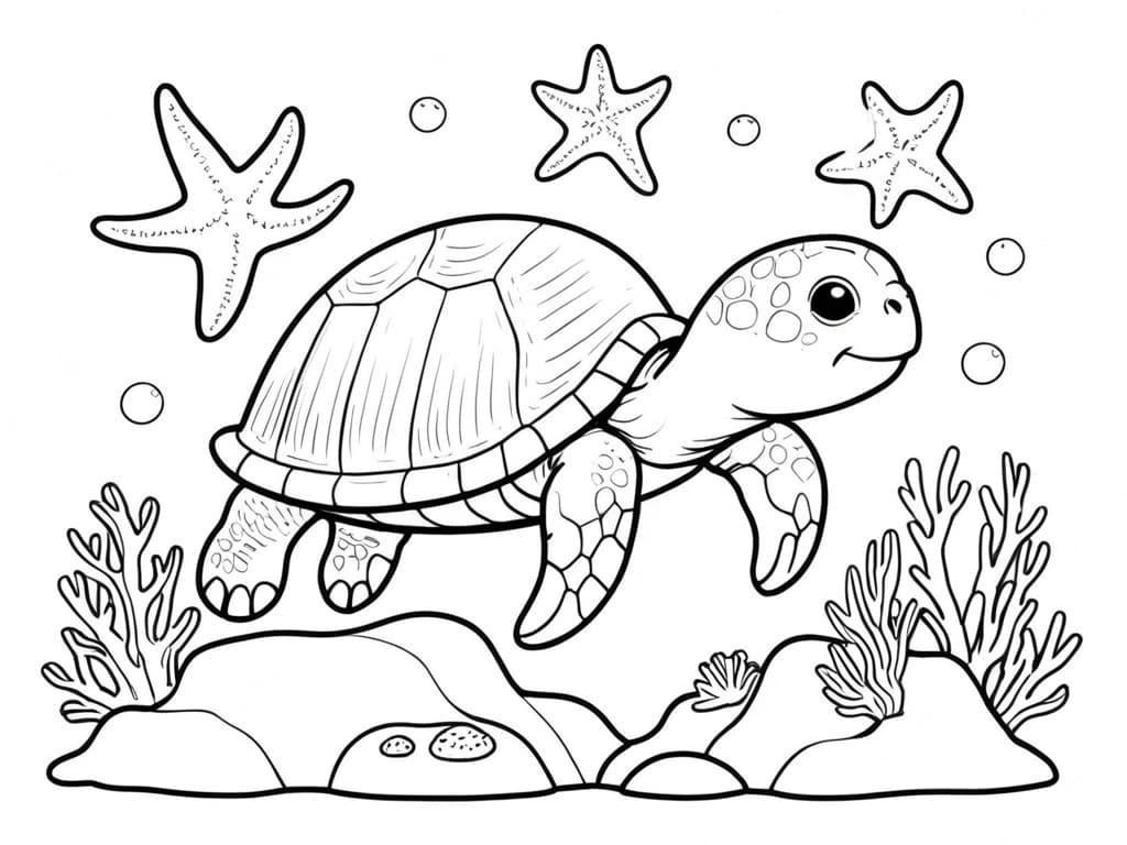 Turtle and Starfish Coloring Page