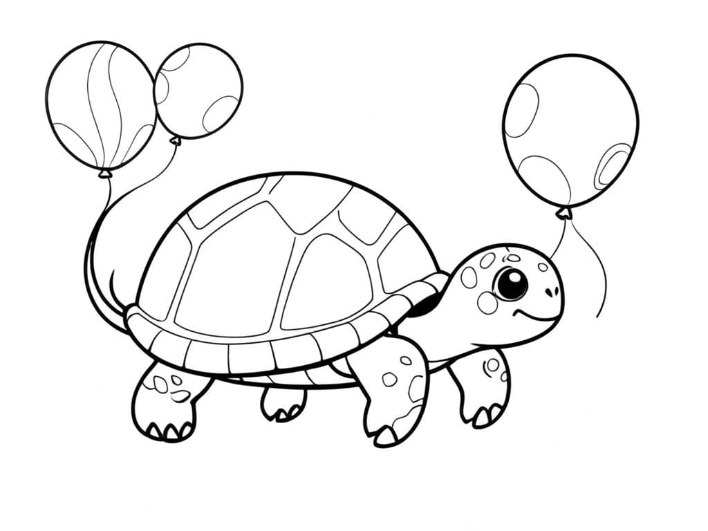 Turtle Flying with Balloons Coloring Page