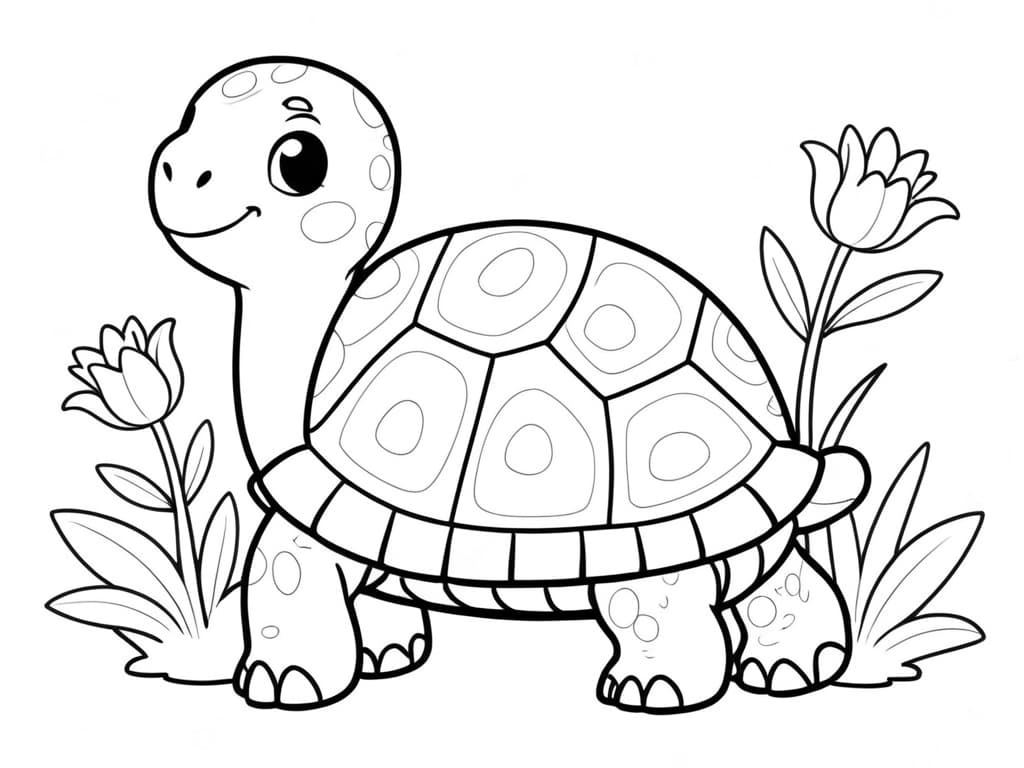 Turtle in a Flower Garden Coloring Page