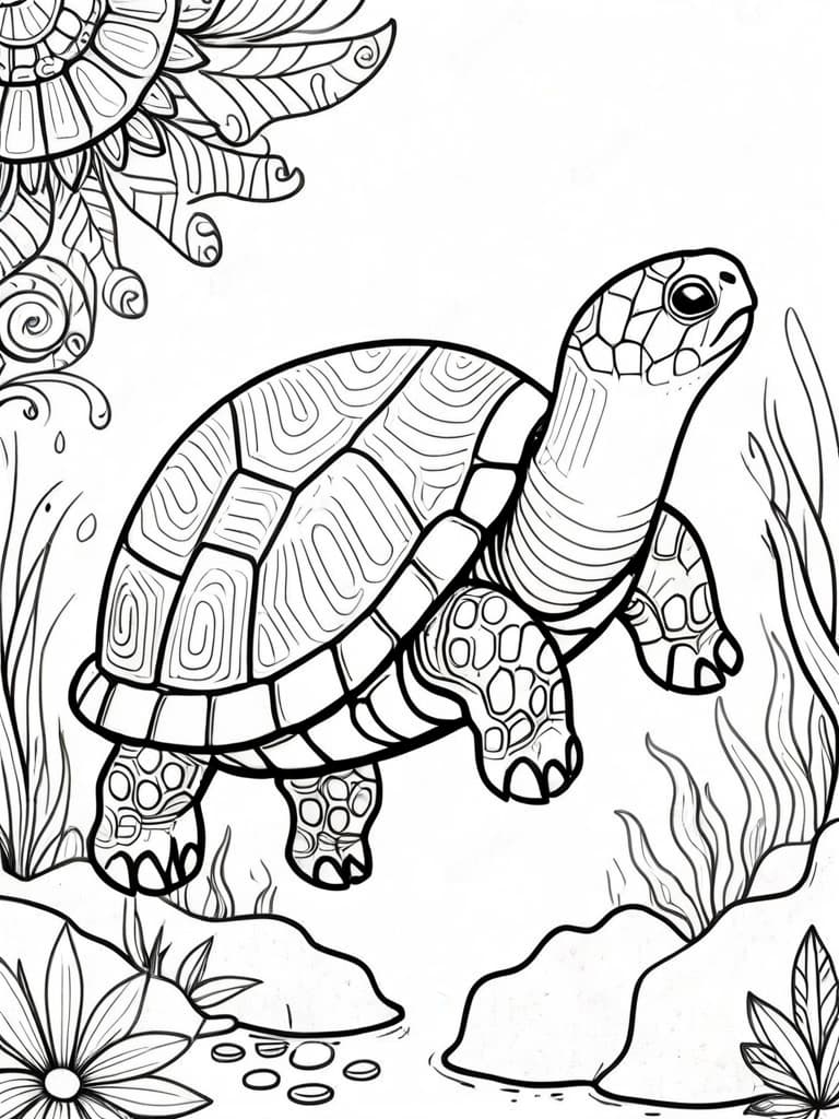Turtle in the Ocean Coloring Page