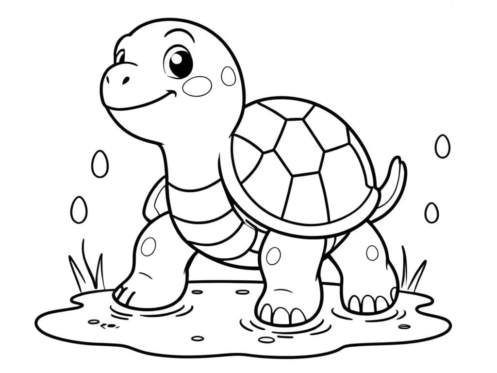 Turtle in the Rain Coloring Page