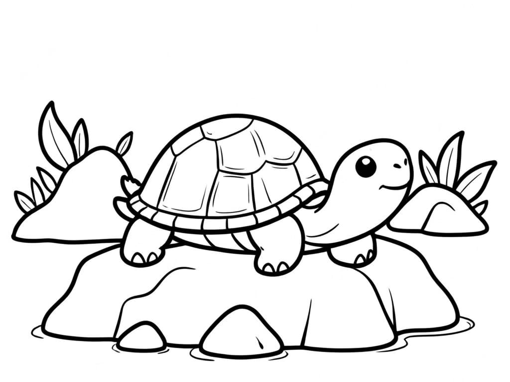 Turtle on a Rock by the Stream Coloring Page