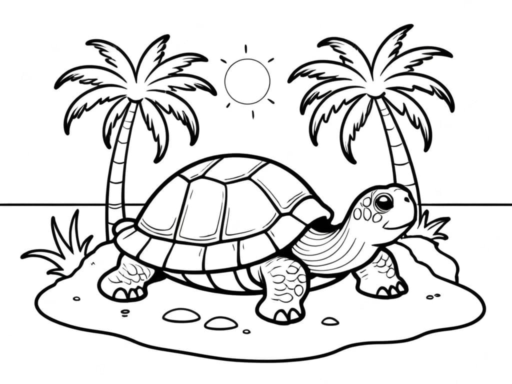 Turtle on a Sunny Beach Coloring Page