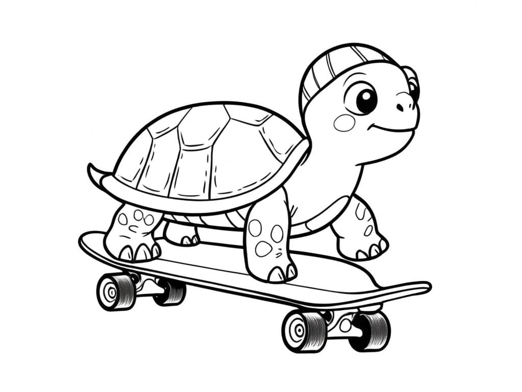 Turtle Riding a Skateboard Coloring Page