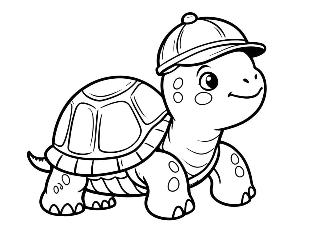 Turtle with a Cap Coloring Page