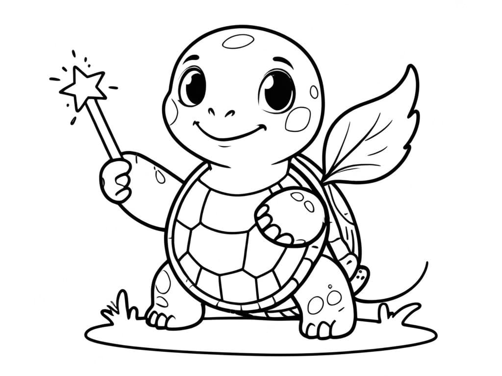 Turtle with a Magic Wand Coloring Page