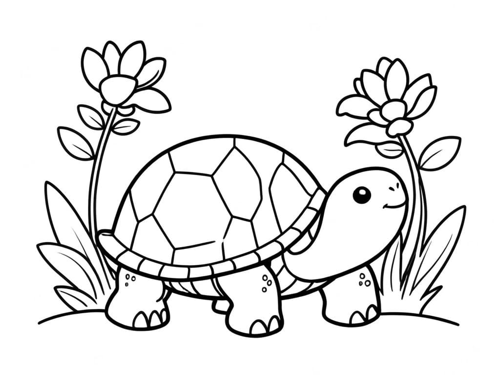 Turtle with Flowers Coloring Page
