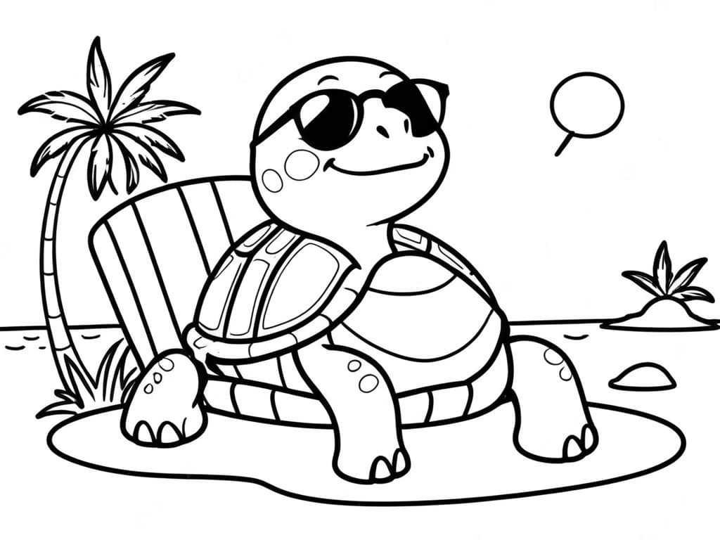 Turtle with Sunglasses Coloring Page