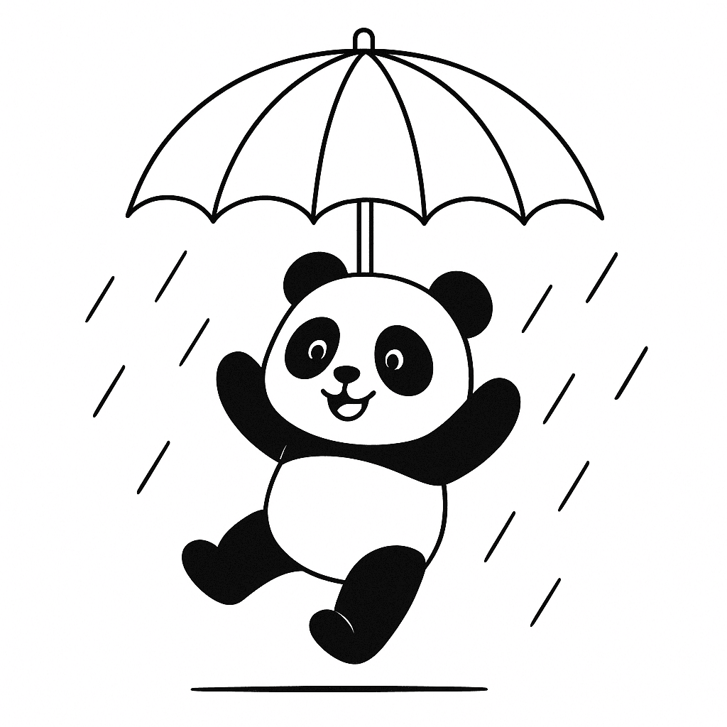 Umbrella and Panda Coloring Page