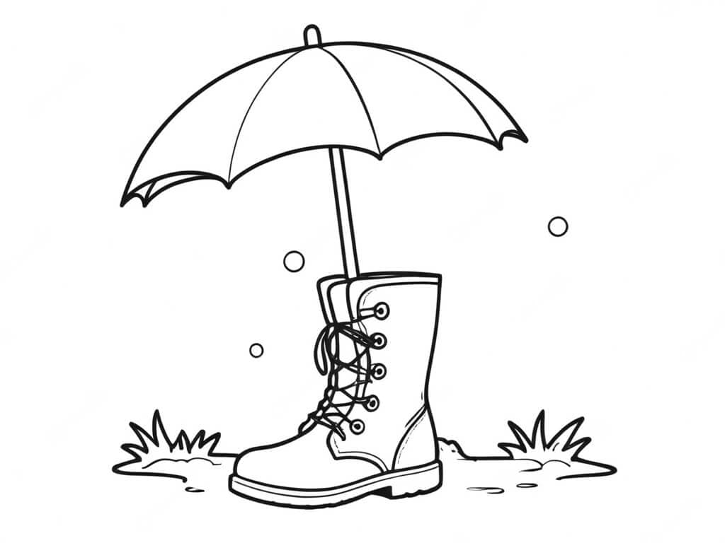 Umbrella and Rain Boots Coloring Page