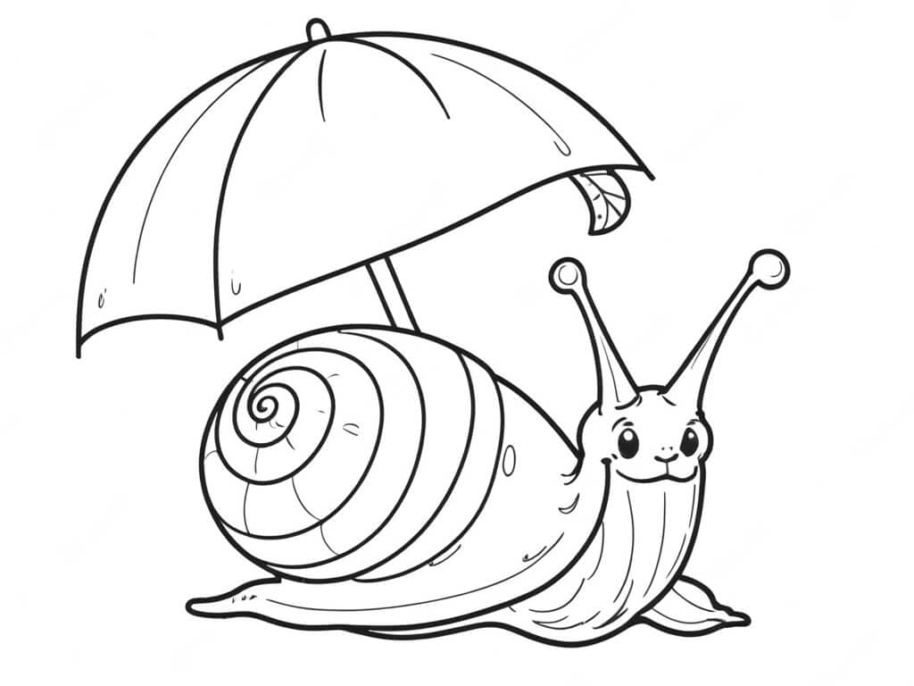 Umbrella and Snail Coloring Page