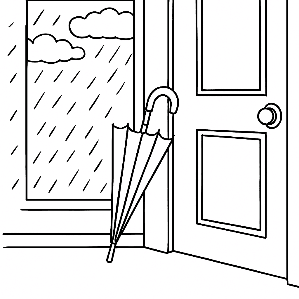 Umbrella at the Front Door Coloring Page