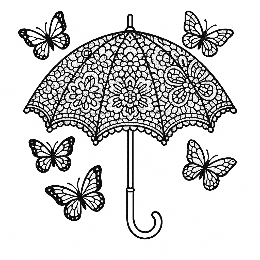 Umbrella Full of Butterflies Coloring Page