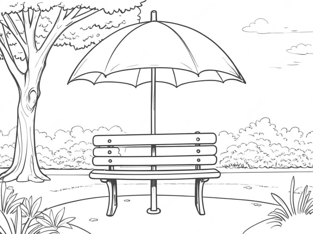 Umbrella on a Bench Coloring Page