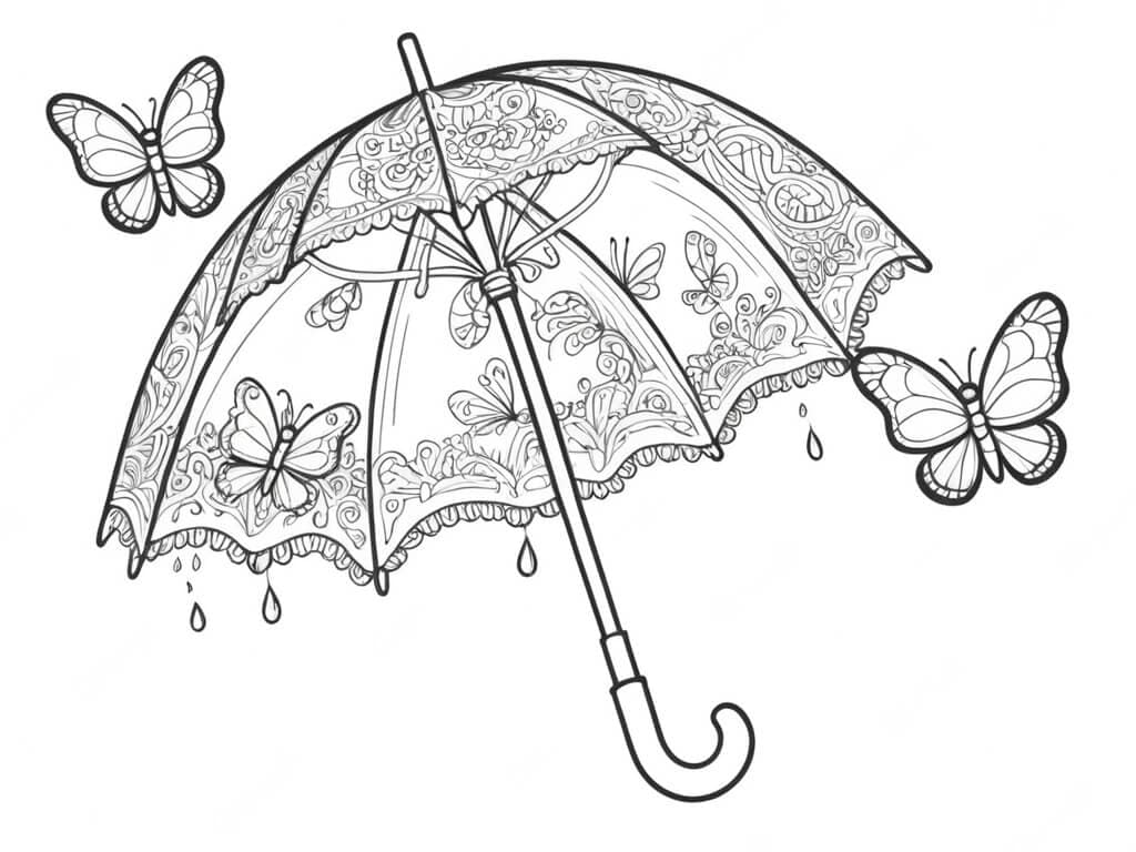 Umbrella with Butterflies Coloring Page
