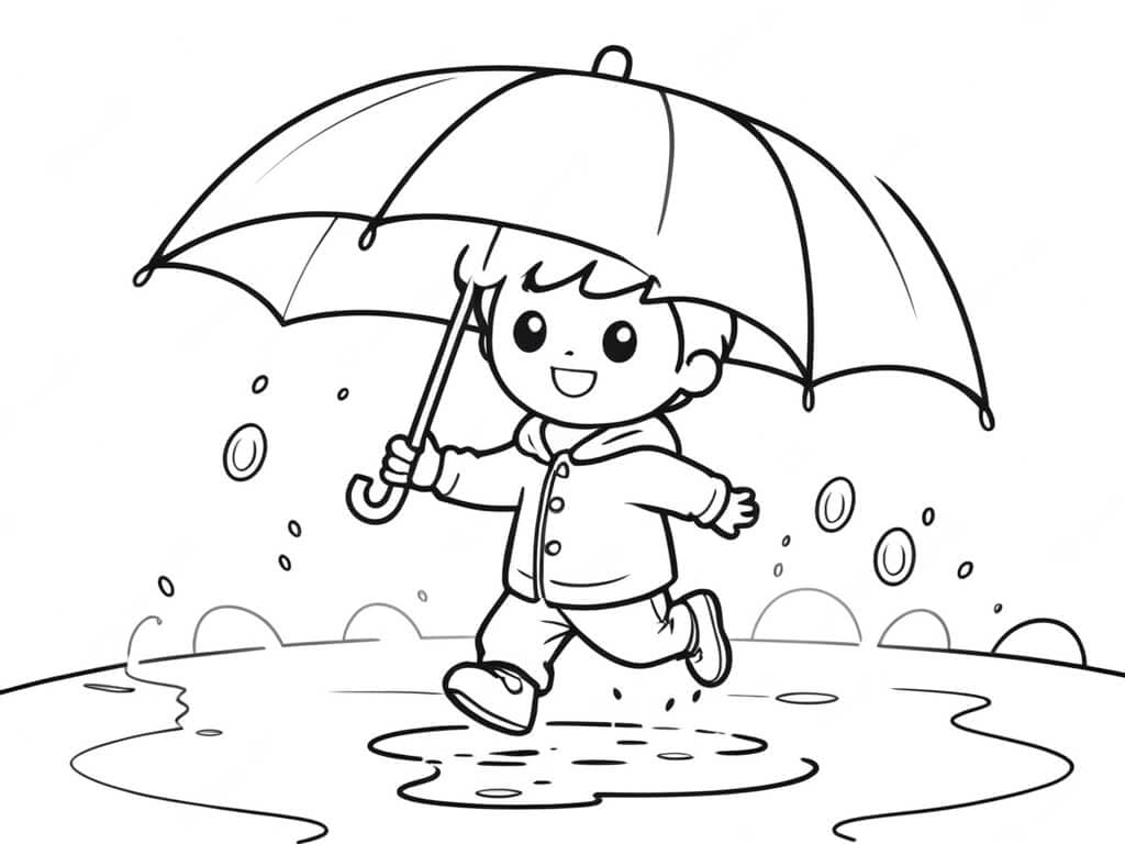 Umbrella with Child Coloring Page