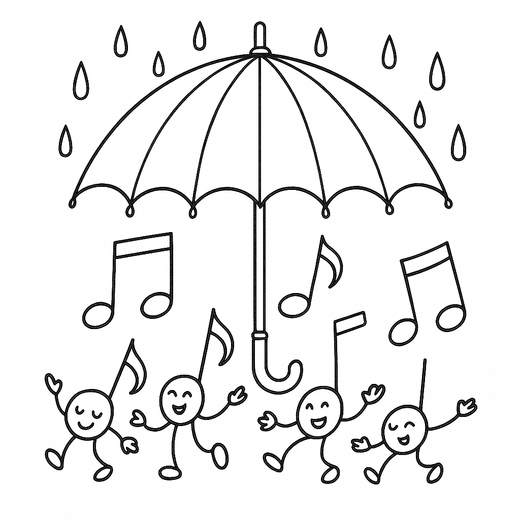 Umbrella with Music Notes Coloring Page