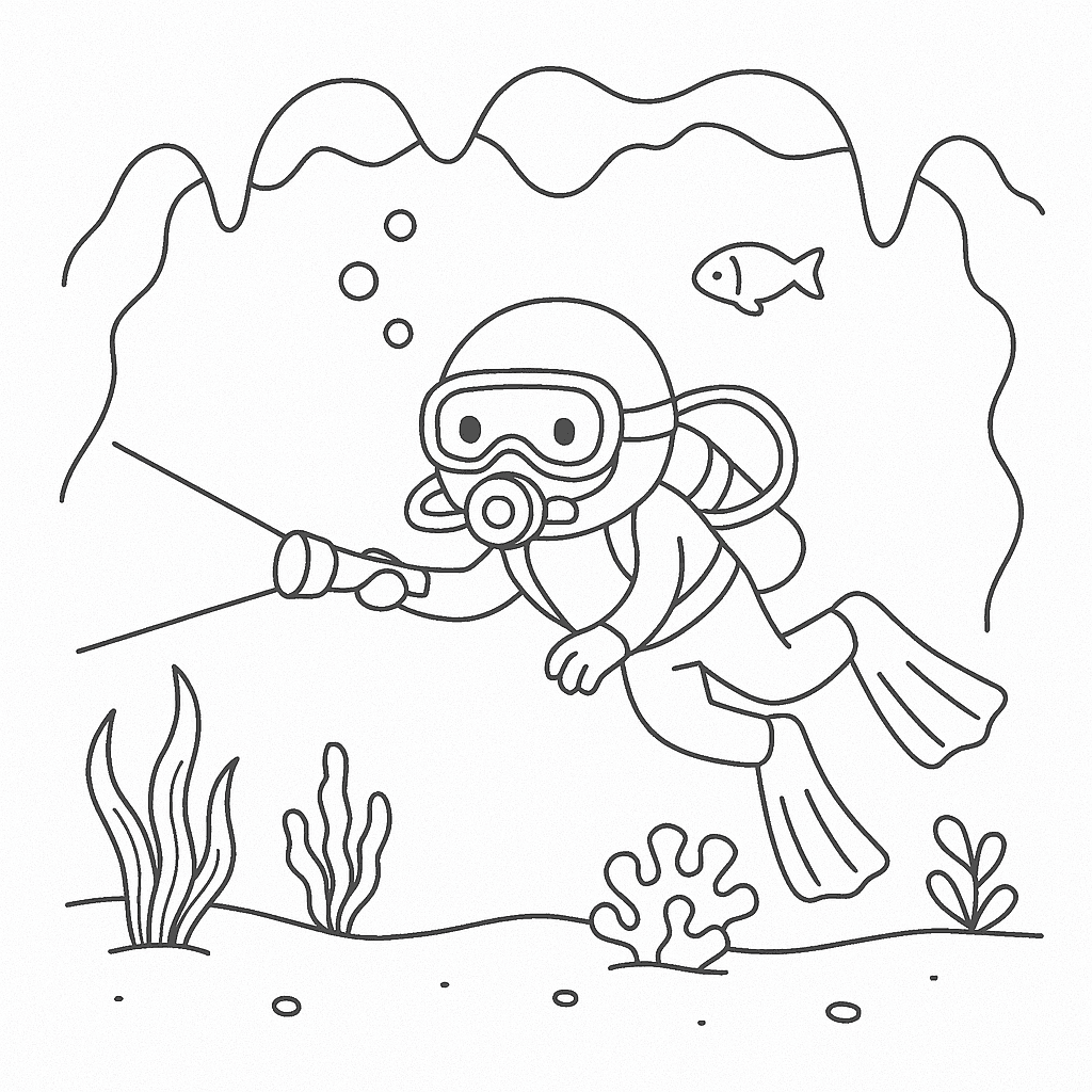 Diver on the Seafloor Coloring Page