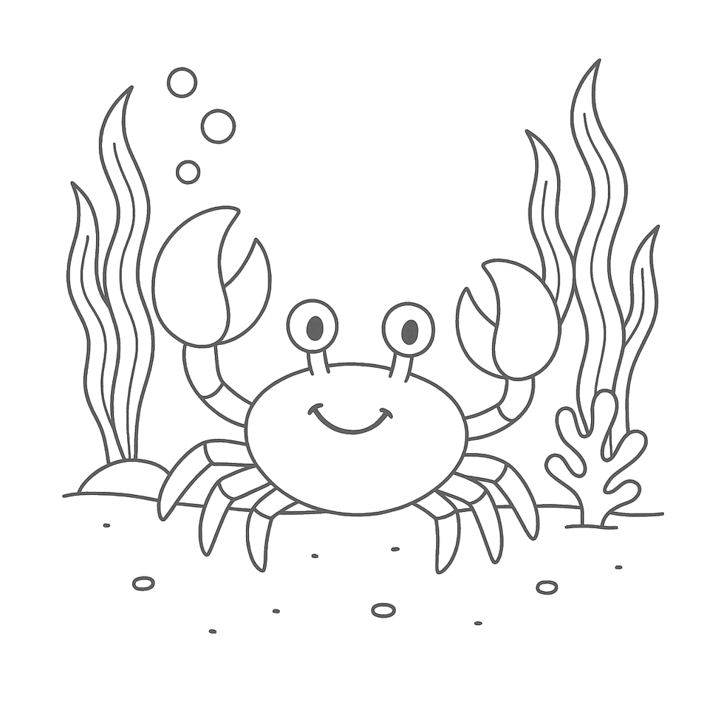 Happy Crab on the Seafloor Coloring Page