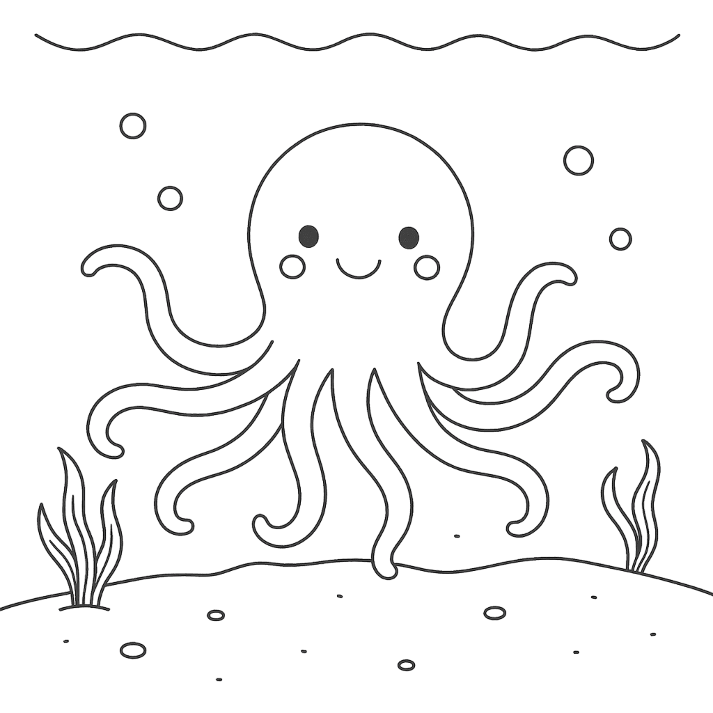 Octopus on the Seafloor Coloring Page