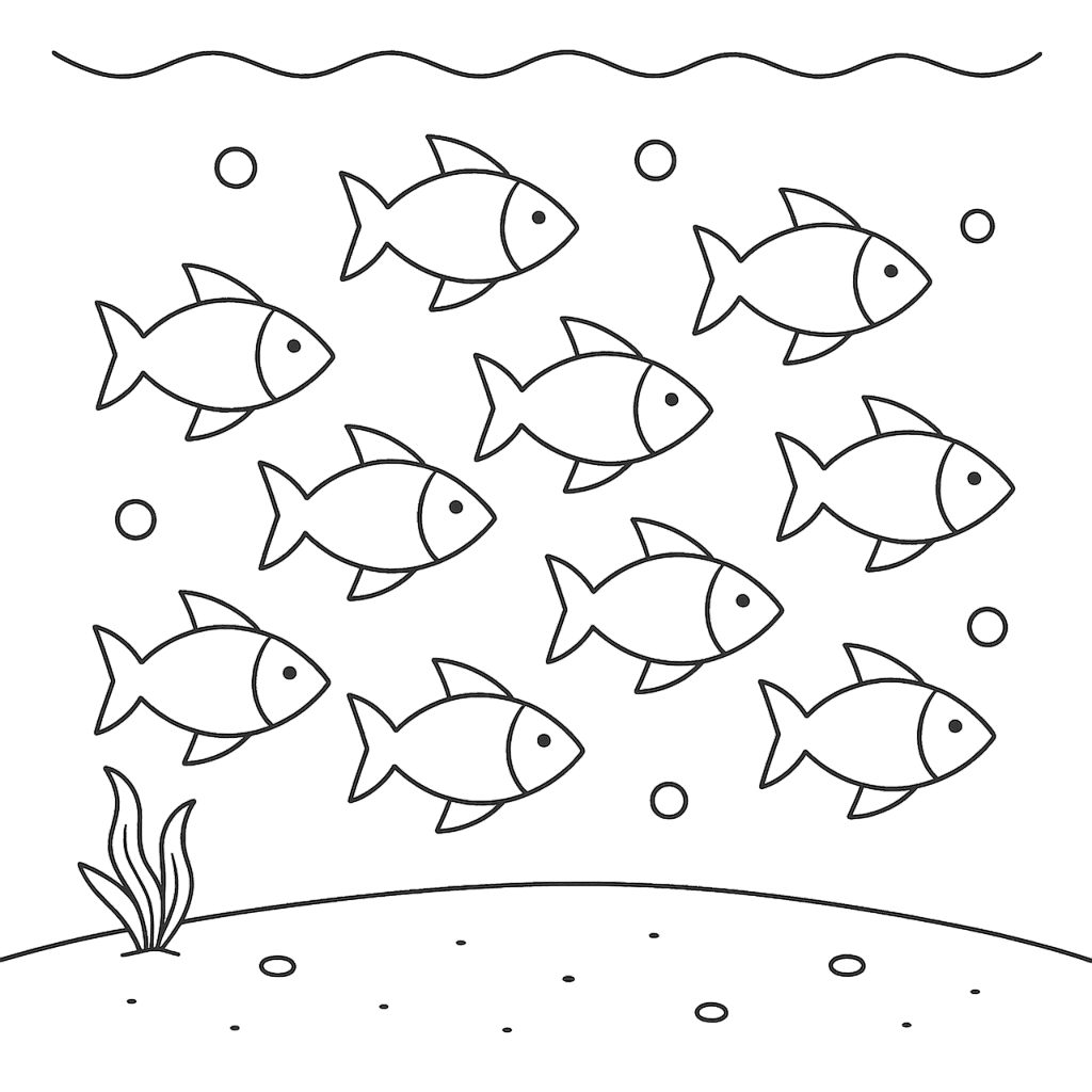 School of Fish on the Seafloor Coloring Page