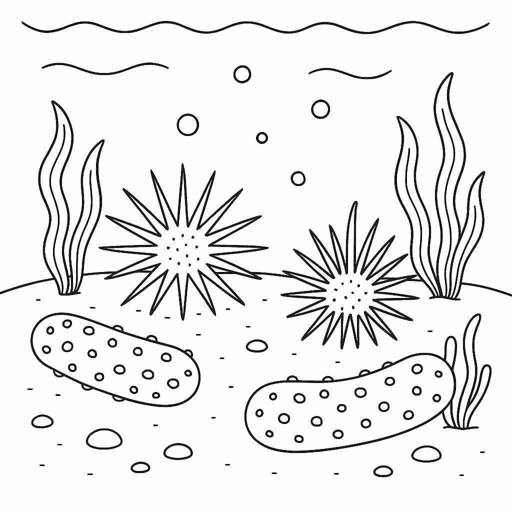 Sea Urchin and Sea Cucumber on the Seafloor Coloring Page