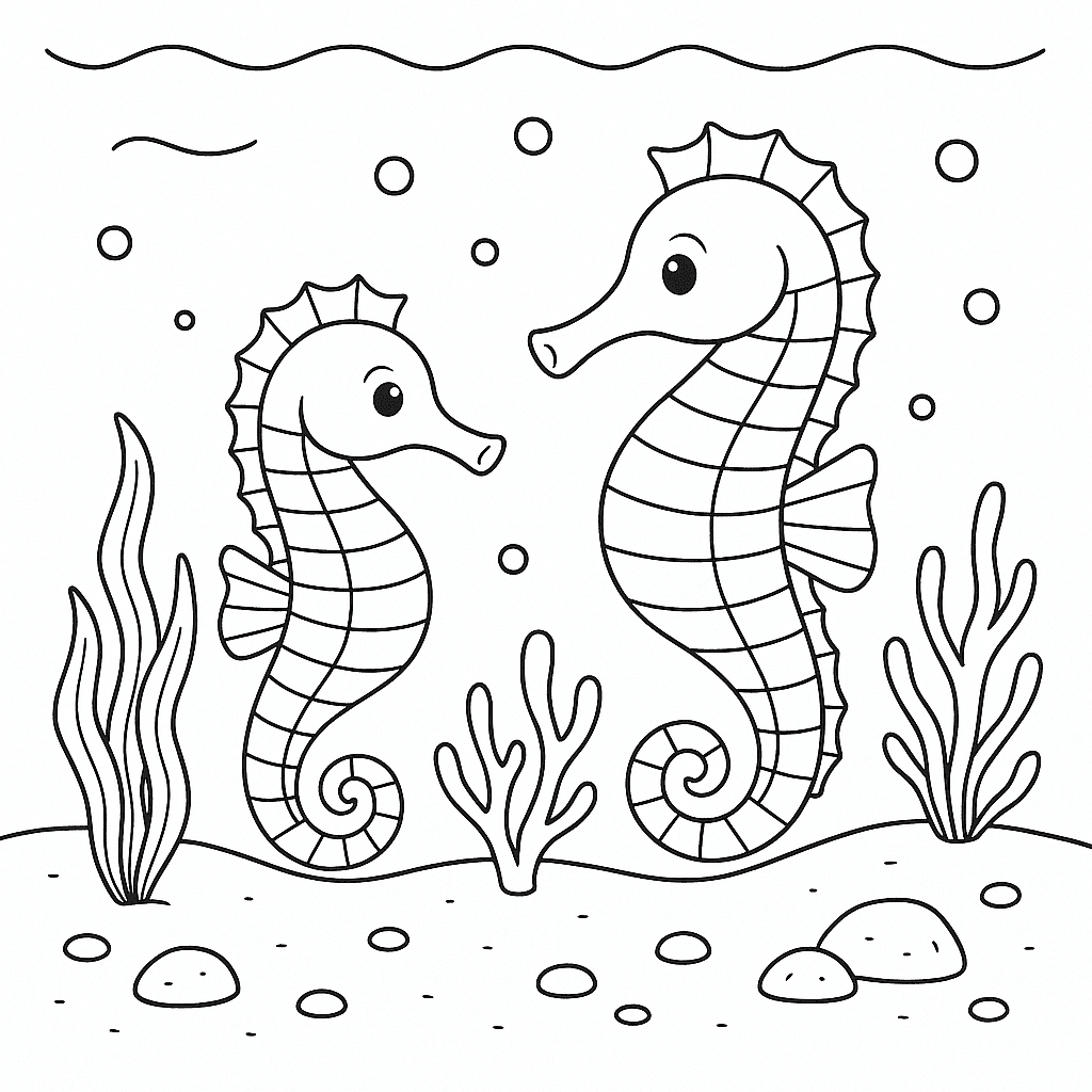 Seahorse on the Seafloor Coloring Page