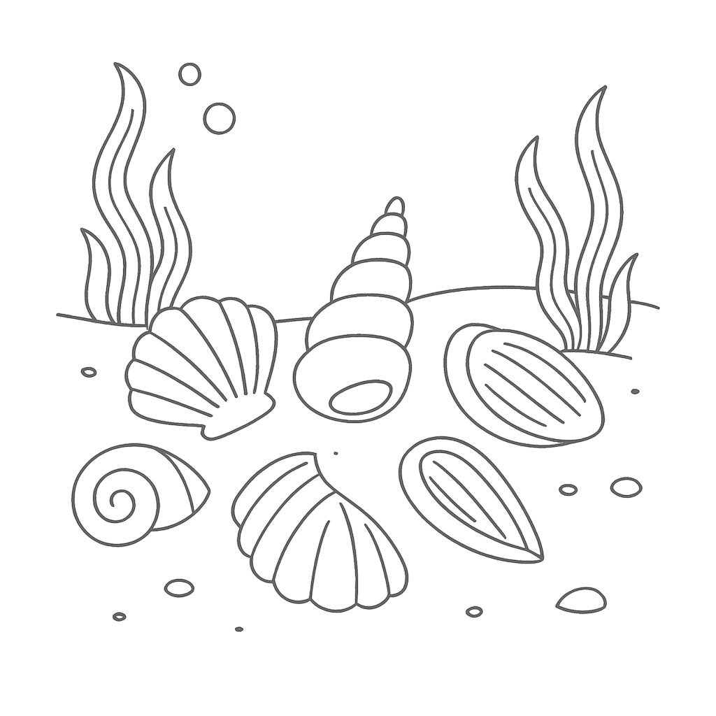 Seashells on the Seafloor Coloring Page