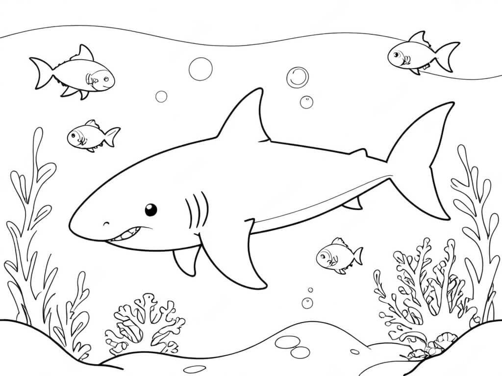 Shark on the Seafloor Coloring Page