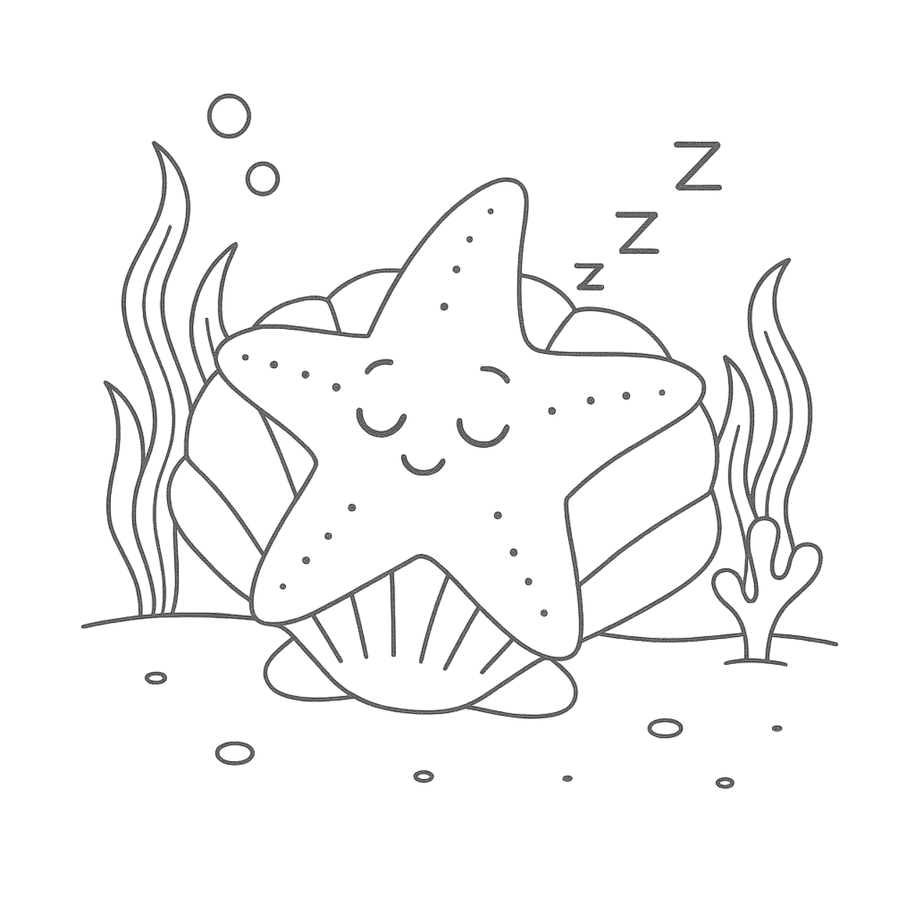 Sleeping Starfish on the Seafloor Coloring Page