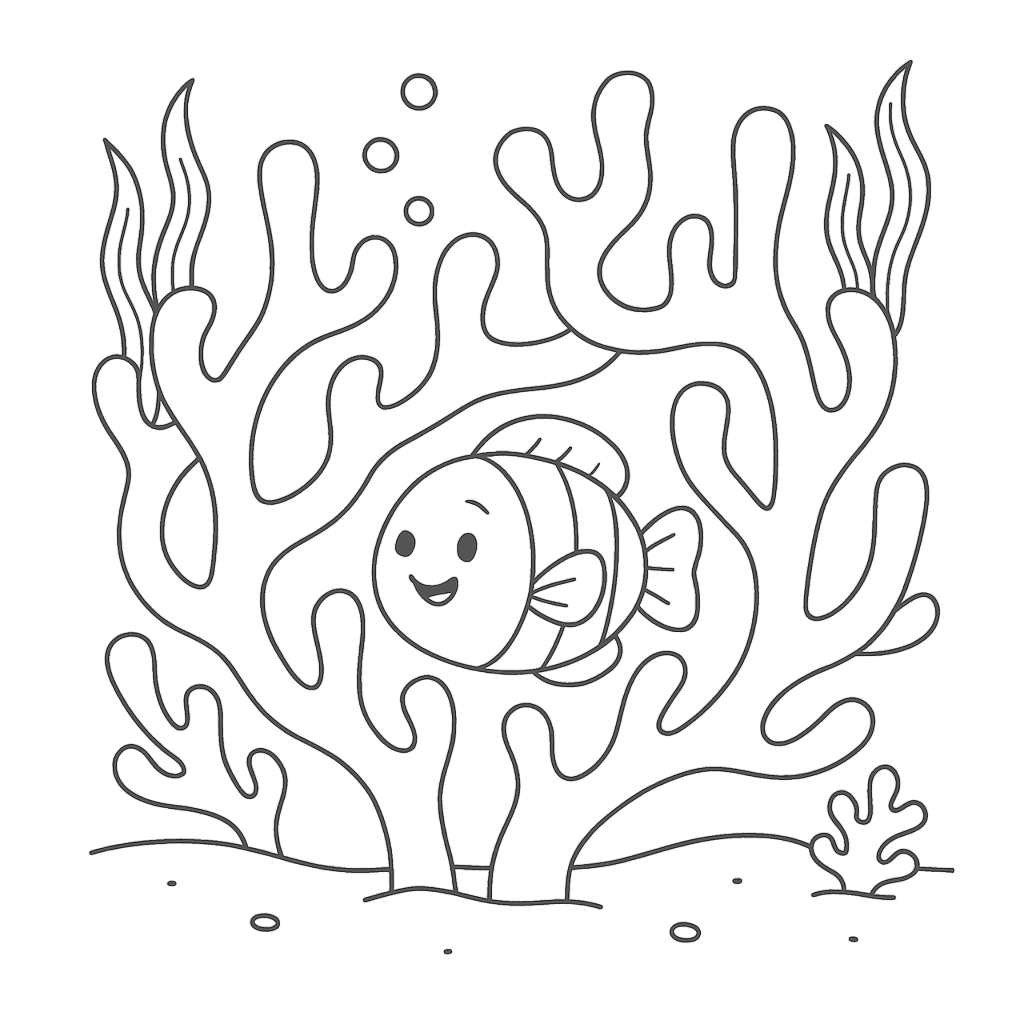 Small Fish Between Corals Coloring Page