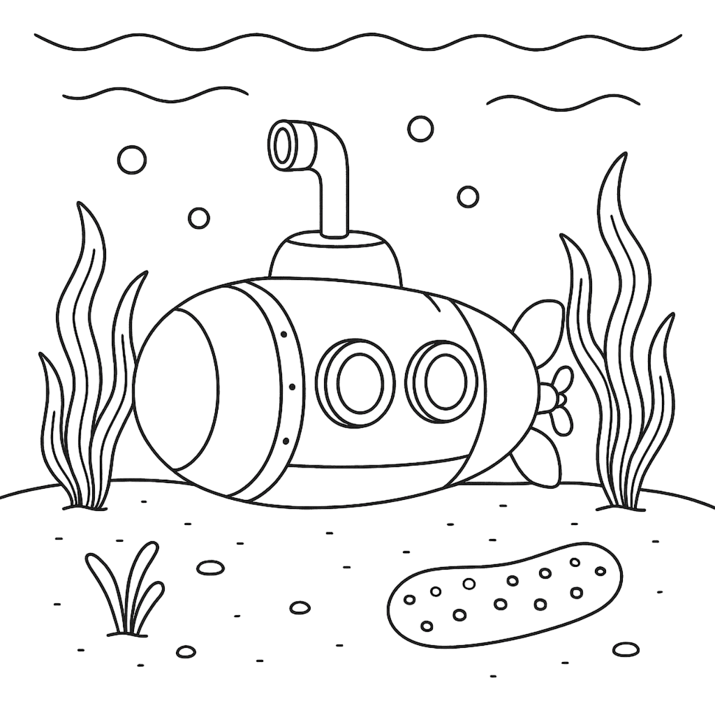 Submarine on the Seafloor Coloring Page
