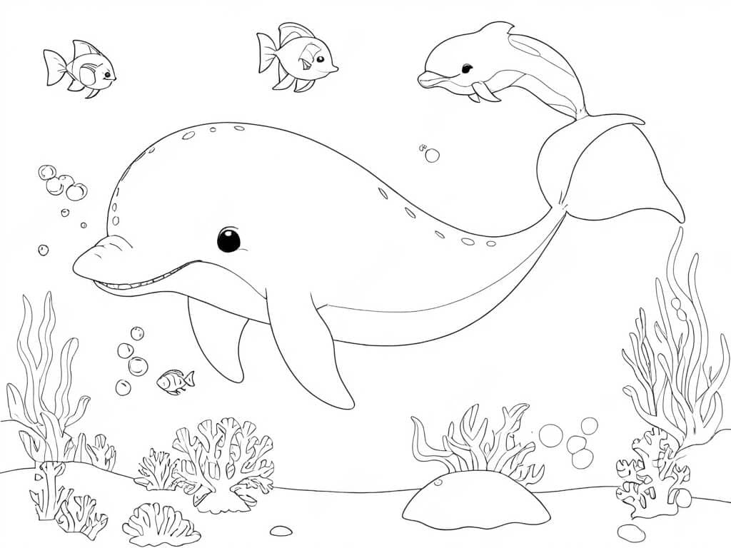 Whale on the Seafloor Coloring Page