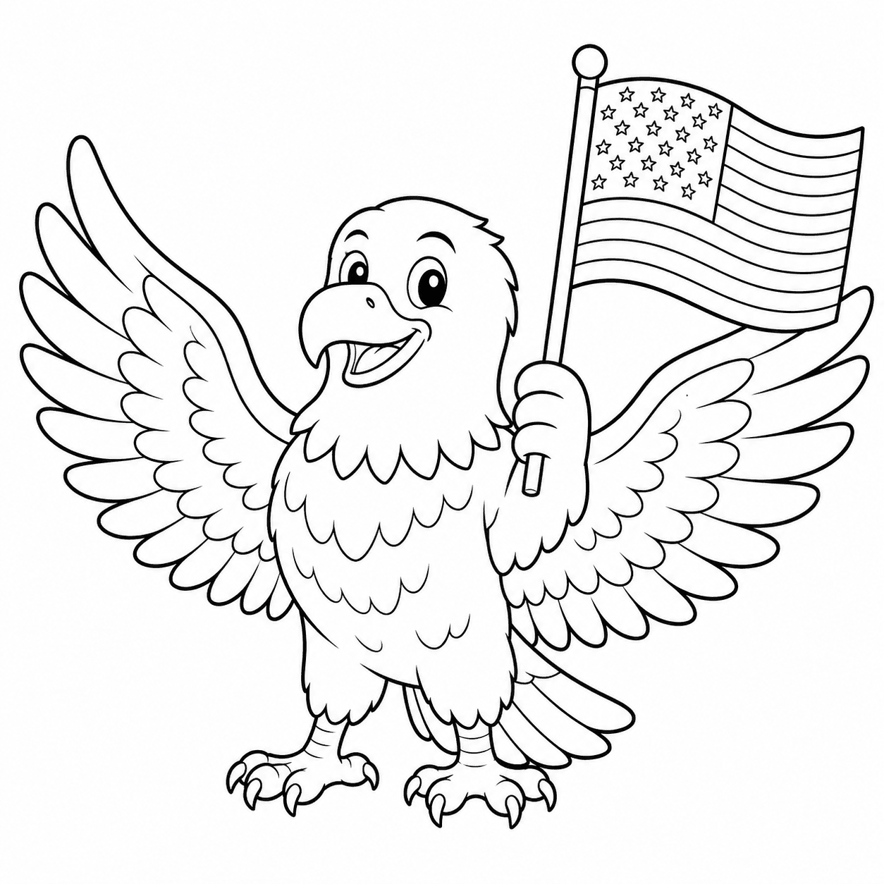 Bald Eagle and United States Flag Coloring Page