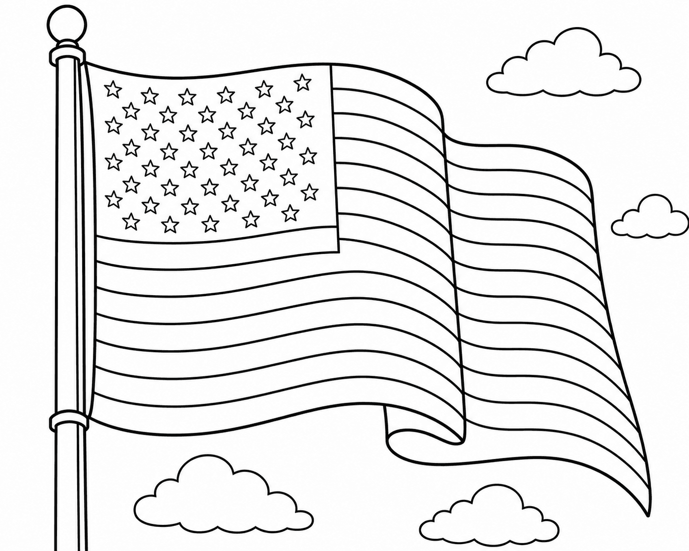 United States Flag on Flagpole Coloring Page