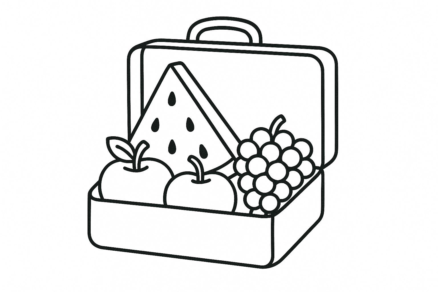 Watermelon, Grapes, and Apple Coloring Page