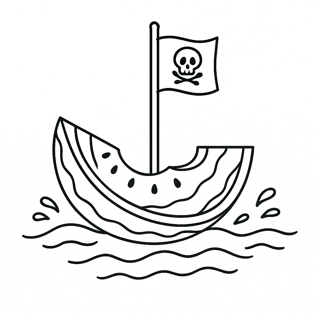 Watermelon Pirate Ship Coloring Page