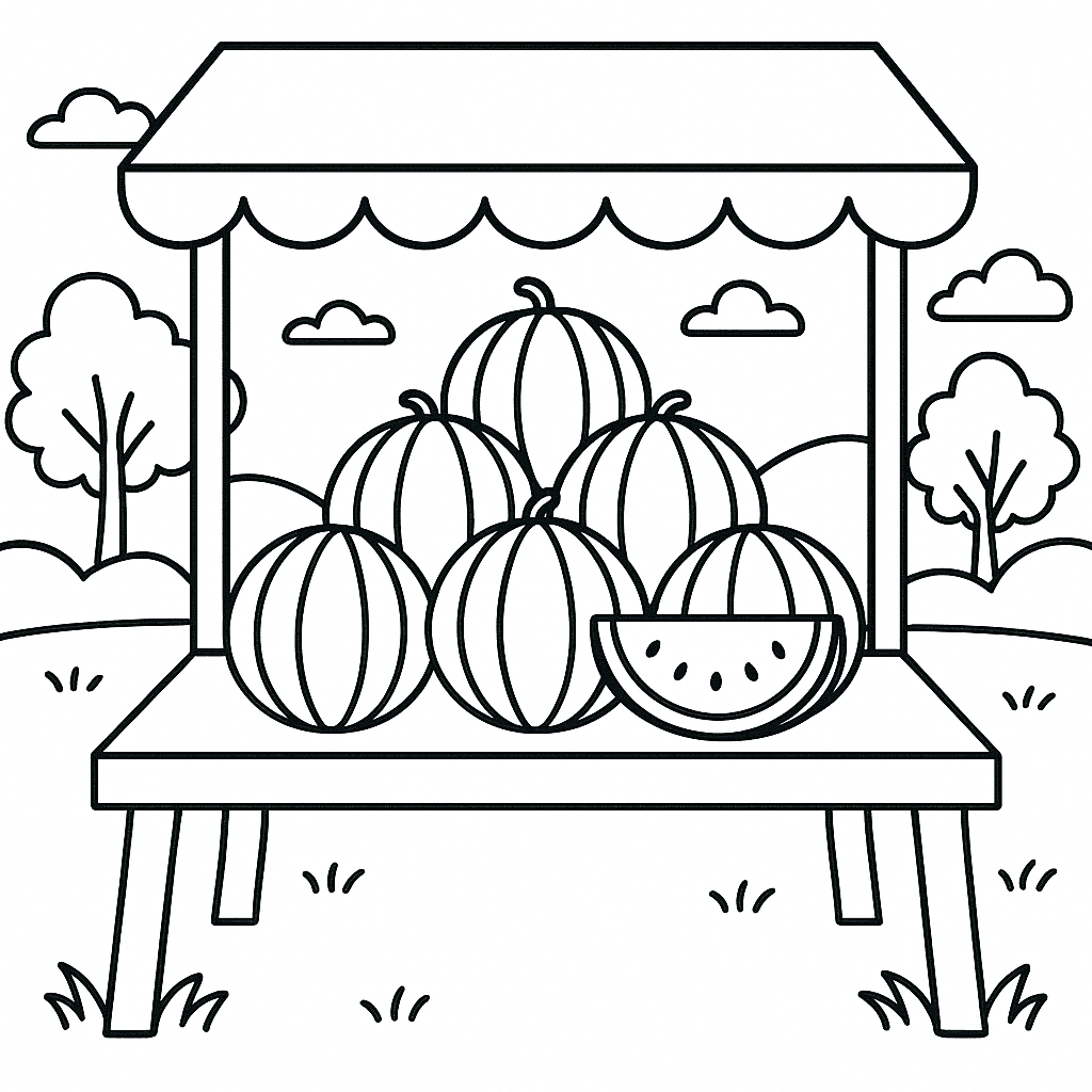 Watermelon Stand Coloring Page