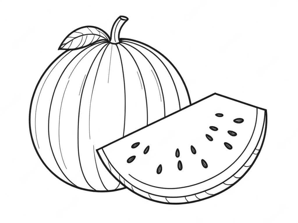 Watermelon with Slice Coloring Page