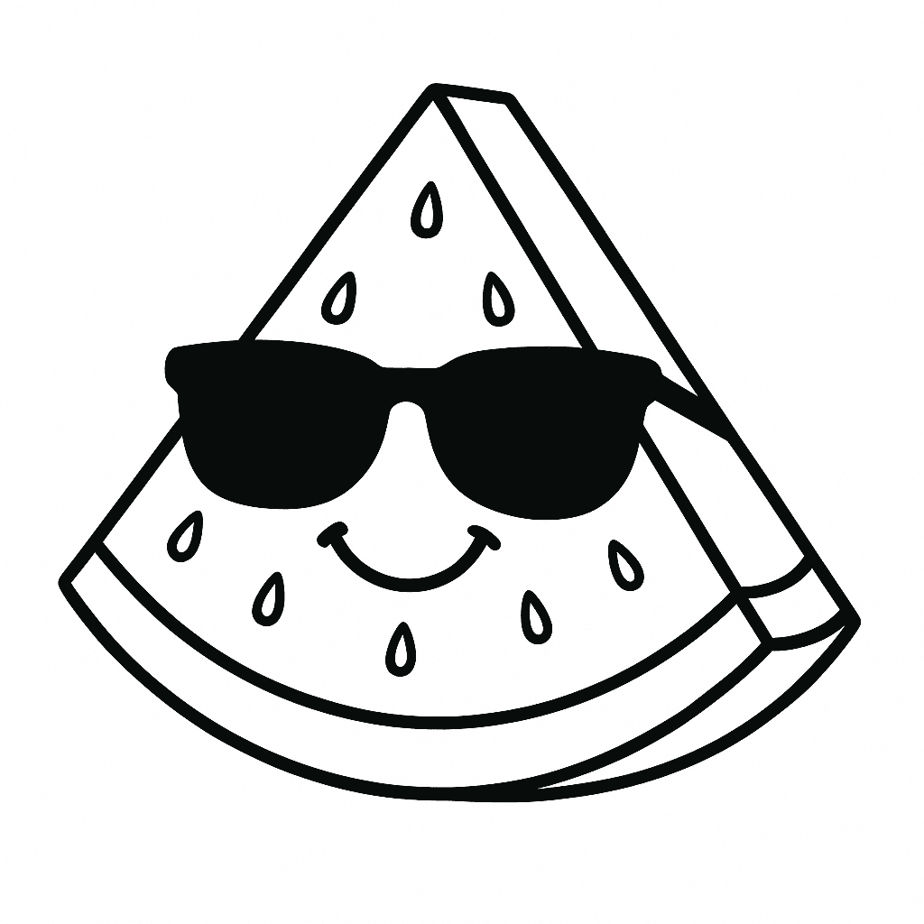 Watermelon with Sunglasses Coloring Page