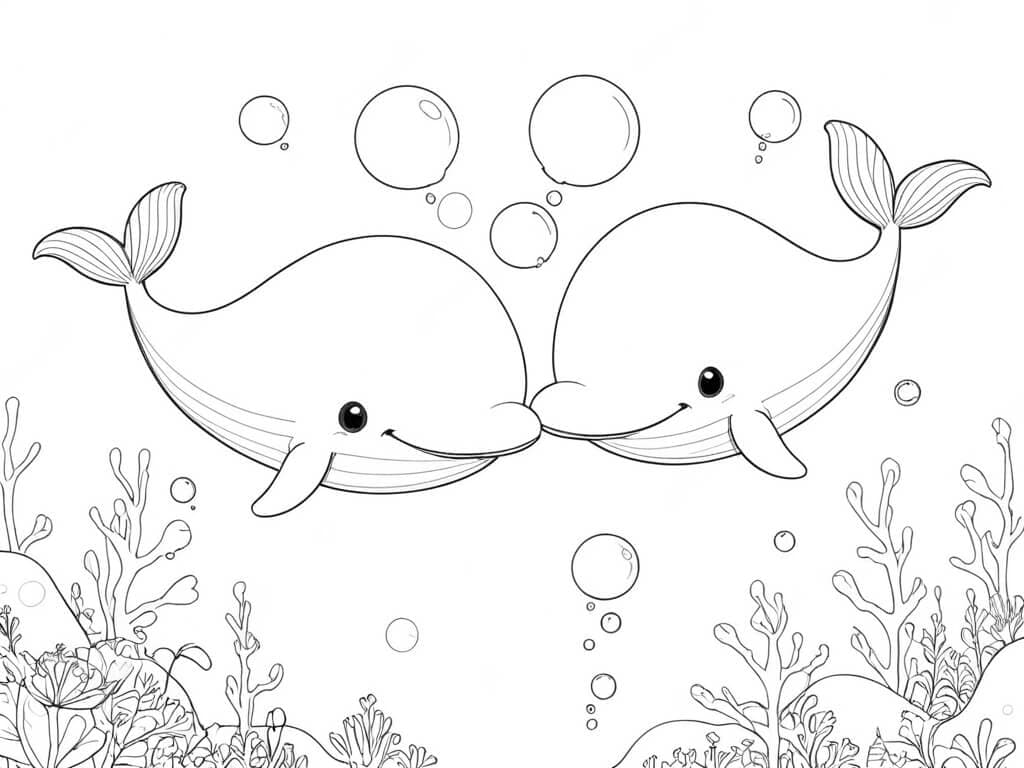 Friendly Whales - Coloring Page