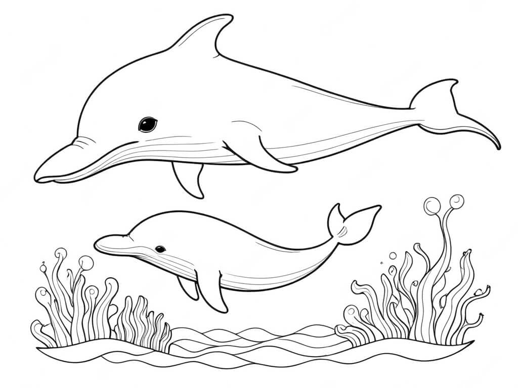 Mother and Baby Whale - Coloring Page