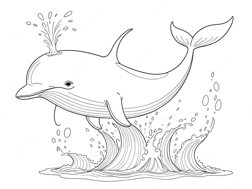 Whale Blowing a Water Spout - Coloring Page