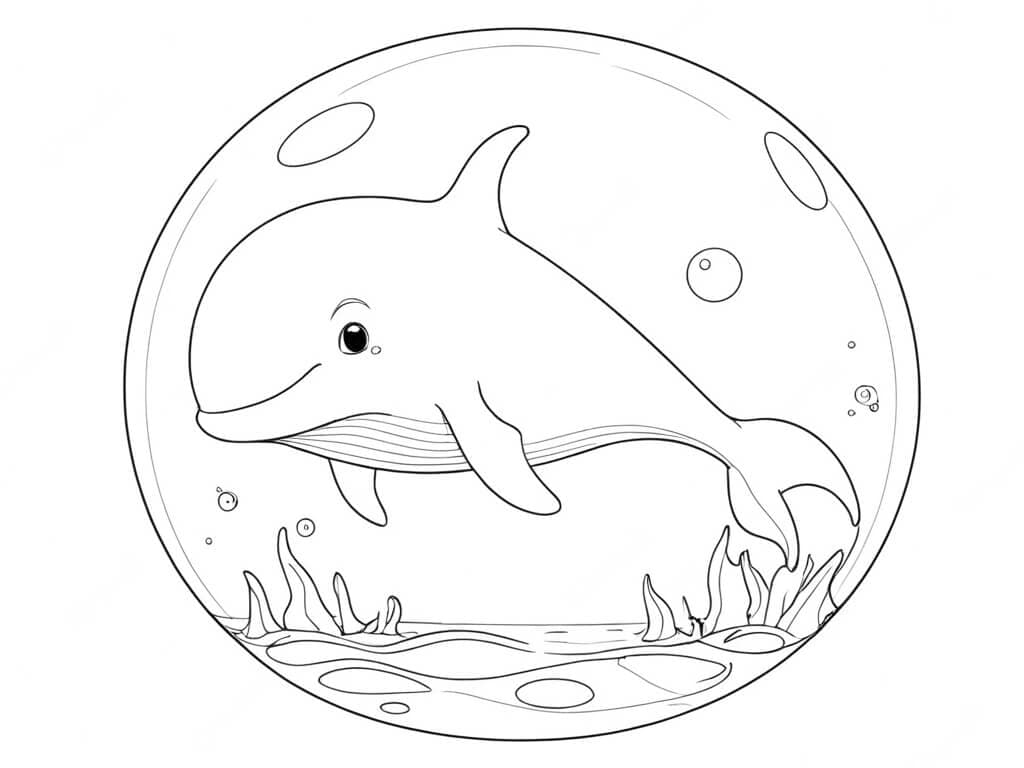 Whale in a Water Bubble - Coloring Page