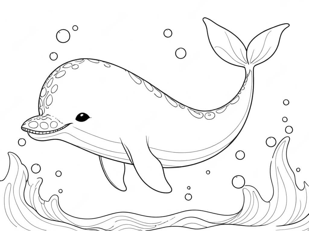 Whale in the Sea - Coloring Page