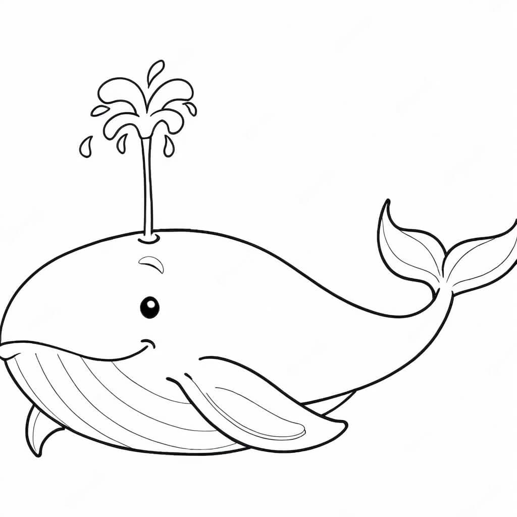 Whale Spraying Water - Coloring Page